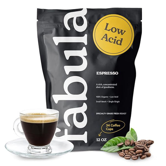 Fabula Low Acid Coffee Beans Whole, Organic Espresso Coffee - Non-GMO - No Molds - Mycotoxins