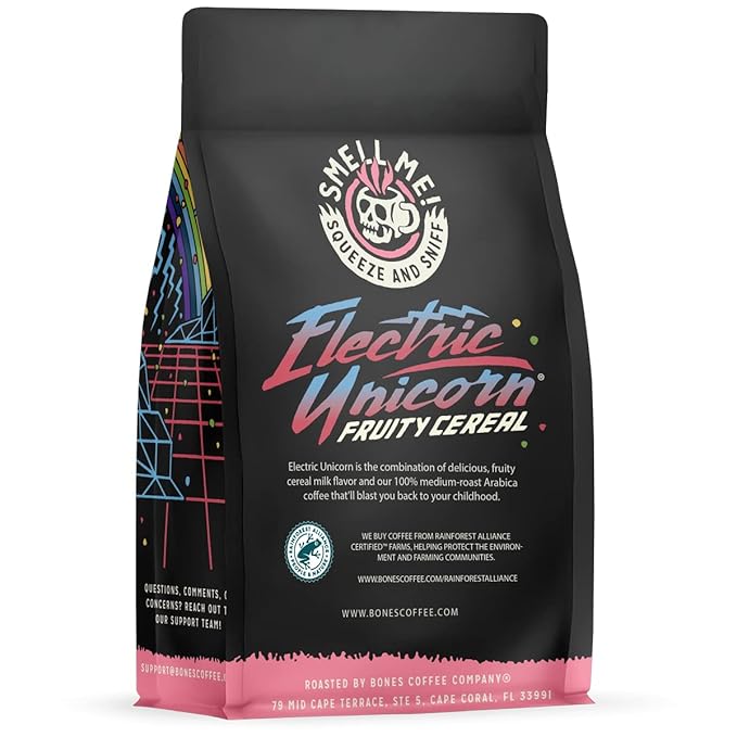Bones Coffee Company Electric Unicorn, Fruity Cereal With Milk Flavored Coffee, Medium Roast Low