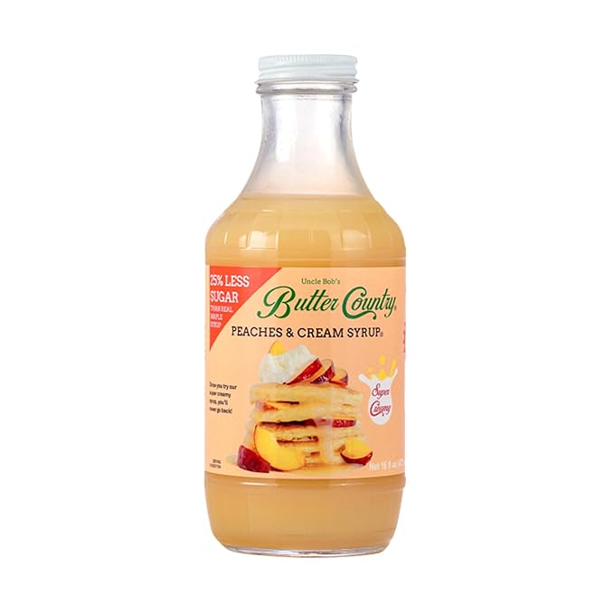 Butter Country Rich & Creamy Peach Syrup for Pancakes and Waffles, All Natural Fruity Topping Use