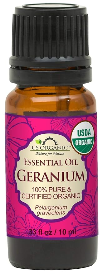 US Organic 100% Pure Geranium Essential Oil - USDA Certified Organic, Steam Distilled - W/Euro