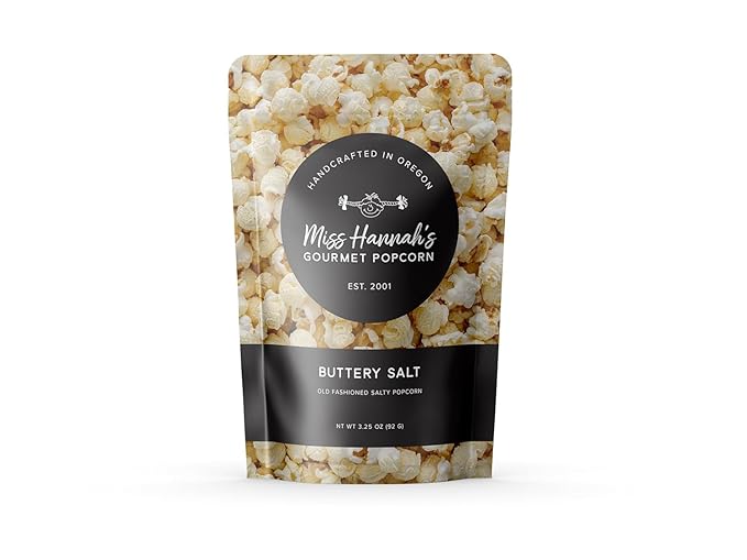 Miss Hannah's Gourmet Popcorn Buttery Salt - Classic Salty Popcorn, Light & Crisp | Vegan