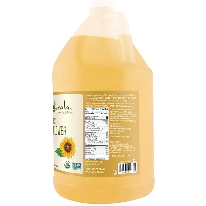 Kevala Organic Sunflower Oil - Oil Rich in Vitamin E for Cooking and Body Care, Great Ingredient