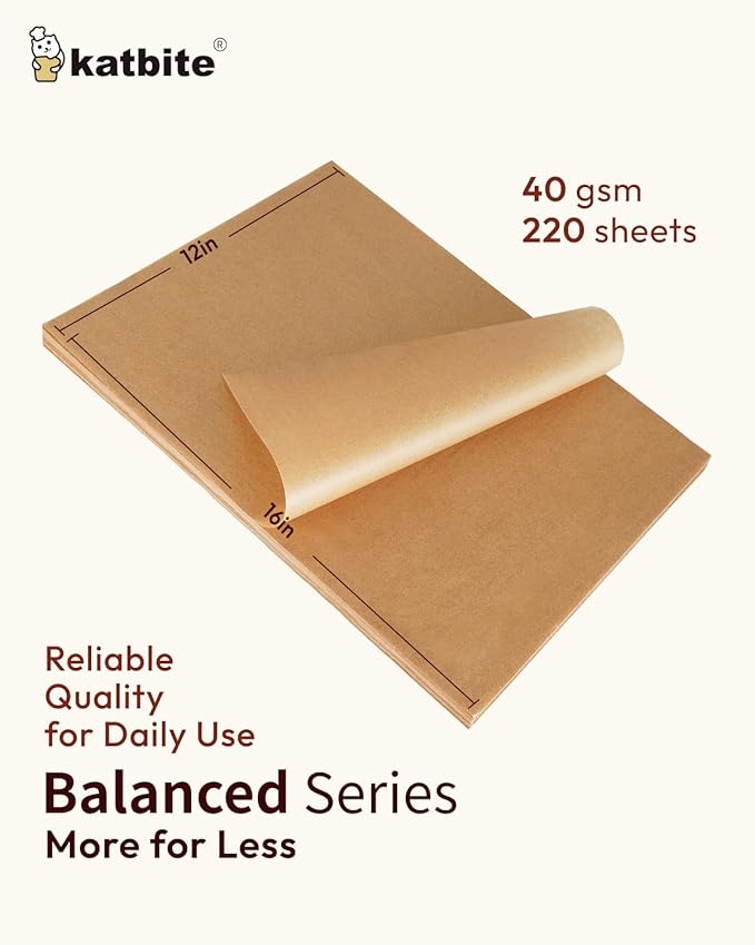 Katbite 220 Pcs Parchment Paper Sheets, 12x16 Inches Unbleached Baking Paper Non-Stick for Gently