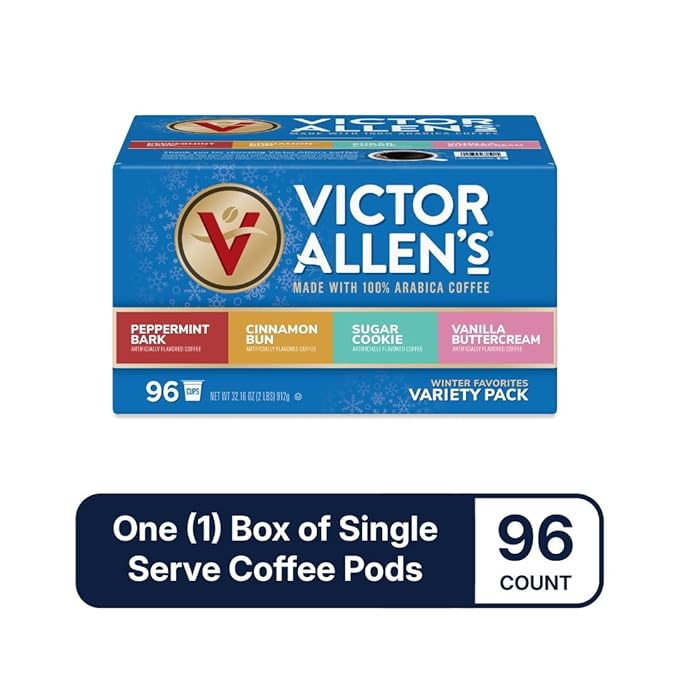 Victor Allen's Coffee Winter Wonderland Variety Pack, 96 Count, Single Serve Coffee Pods for Keurig
