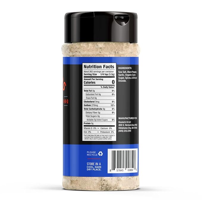 Kosmos Q SPG BBQ Dry Rub, Bold Salt Pepper Garlic Blend with Organic Cane Sugar, BBQ Seasoning for