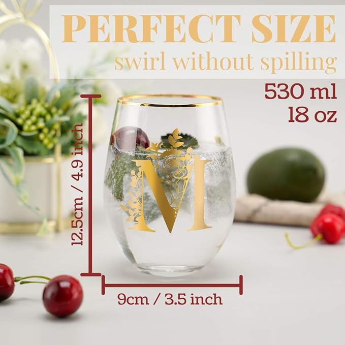 Onebttl Unique Stemless Wine Glasses, Initial Wine Cup for Red or White Wine - 18oz, Monogrammed