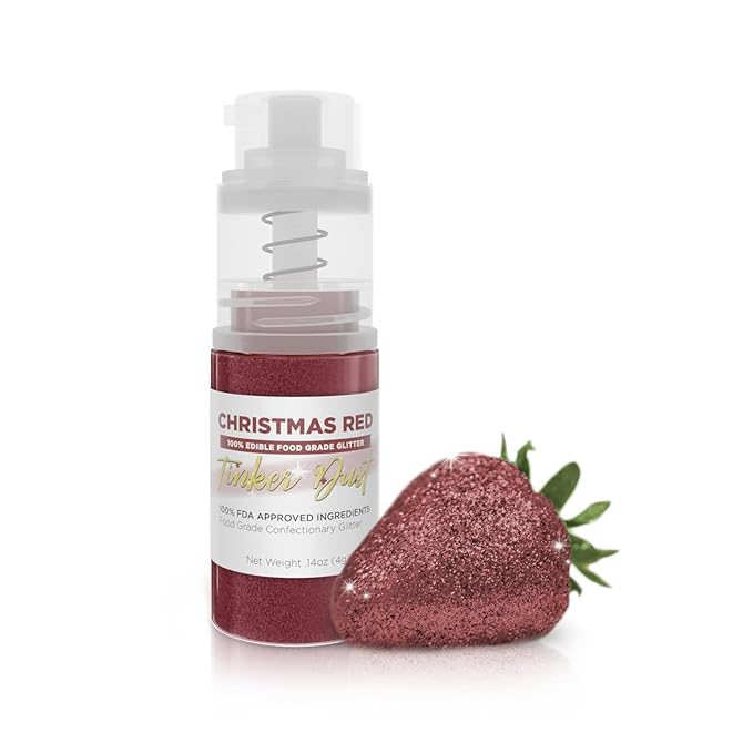Bakell - Christmas Red Tinker Dust (4g, 1x Mini Spray Pump) Edible Glitter for Food, Desserts, and