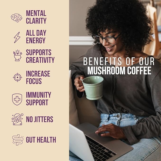Grateful Earth Mushroom Coffee, Coconut Instant Coffee with Lion’s Mane Mushrooms, Chaga, Turmeric
