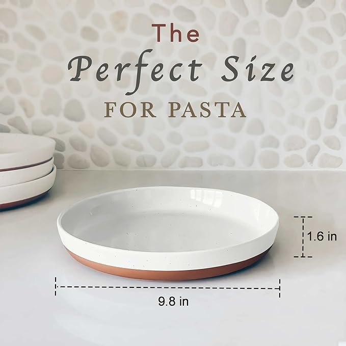 Mora Ceramic Flat Pasta Bowl Set of 4-35oz, Microwave Safe Plate with High Edge - Modern Porcelain