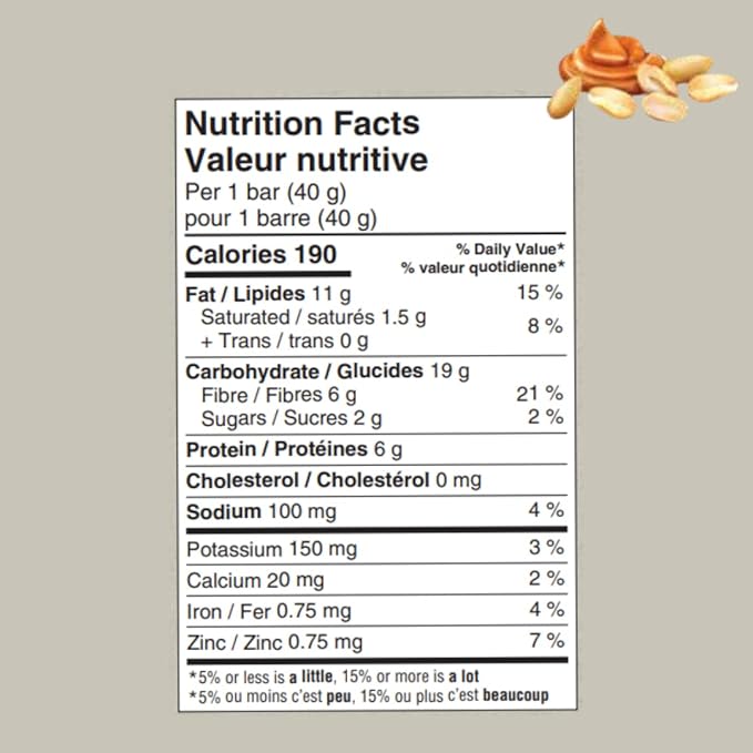 Taste of Nature - Organic 2g Sugar Peanut Caramel - Low Sugar Snack and Breakfast Bar, High Fiber