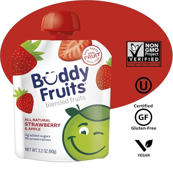 Buddy Fruits Snacks To Go Strawberry Unsweetened Applesauce 3.2oz Pouch (18pk)