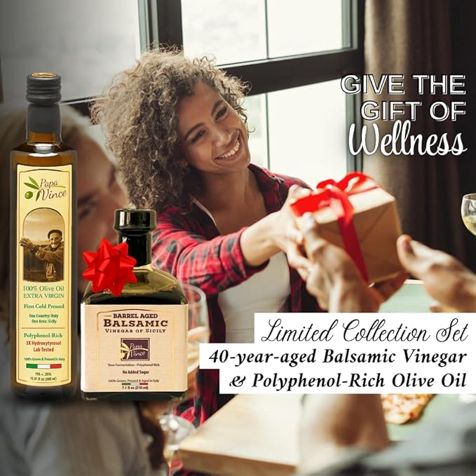 Papa Vince Olive Oil & Balsamic Vinegar Gift Set ??Made in Italy, Family-Grown in Sicily. Features