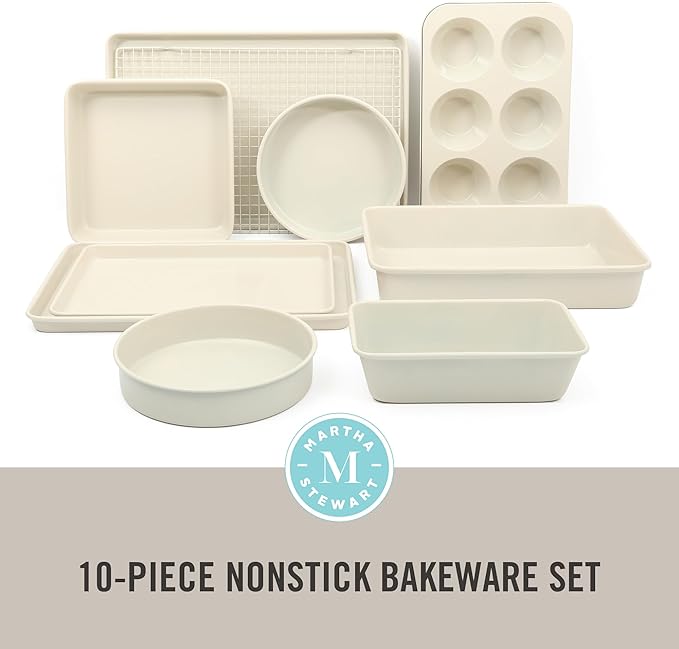 Martha Stewart Gallen 10 Piece Baking Pans Ceramic PFA Free Non Toxic Non Stick Bakeware Set