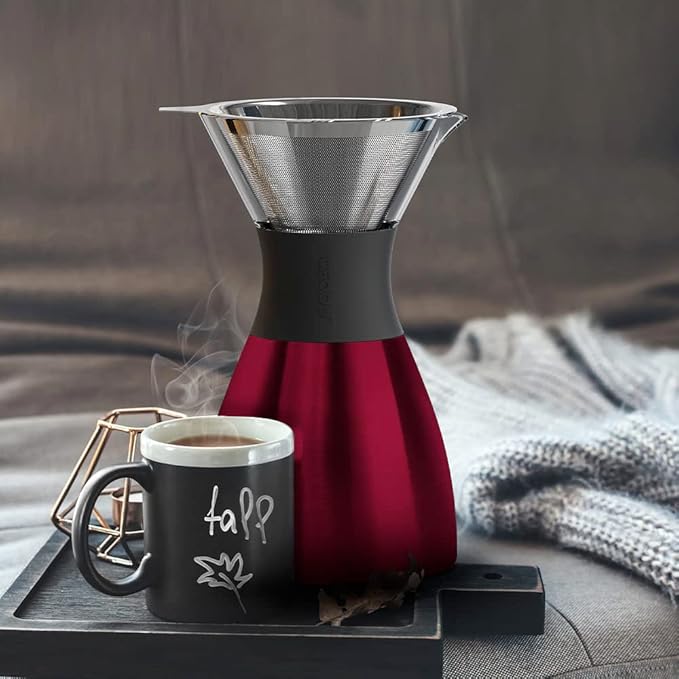 asobu Insulated Pour Over Coffee Maker (32 oz.) Double-Wall Vacuum, Stainless-Steel Filter and Take
