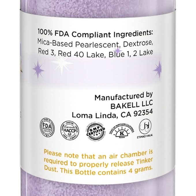 Bakell - Soft Purple Tinker Dust (4g, 1x Mini Spray Pump) Edible Glitter for Food, Desserts, and