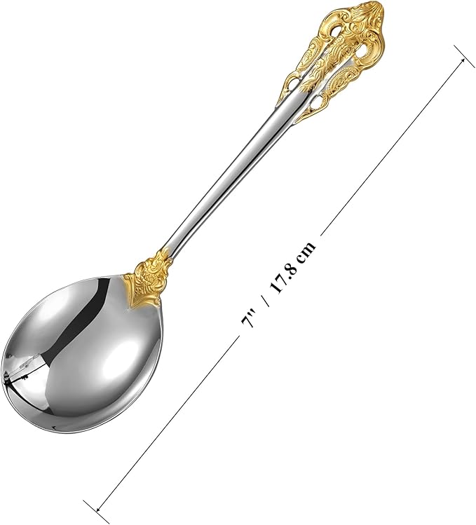 KEAWELL Gorgeous Round Soup Spoon, Set of 4, 18/10 Stainless Steel, Luxury Bouillon Spoon