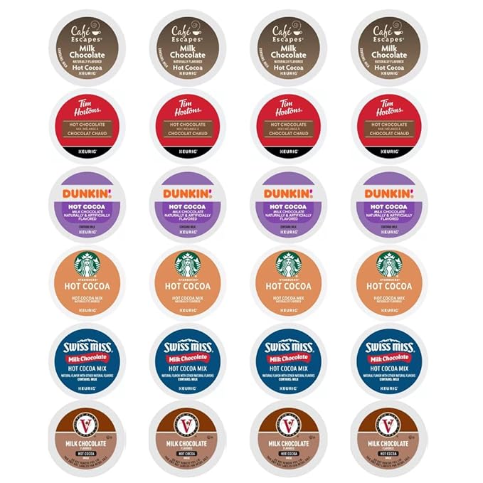 Milk Chocolate Hot Cocoa K-Cups Pods Variety Sampler. Includes Swiss Miss, Cafe Escapes, Starbucks