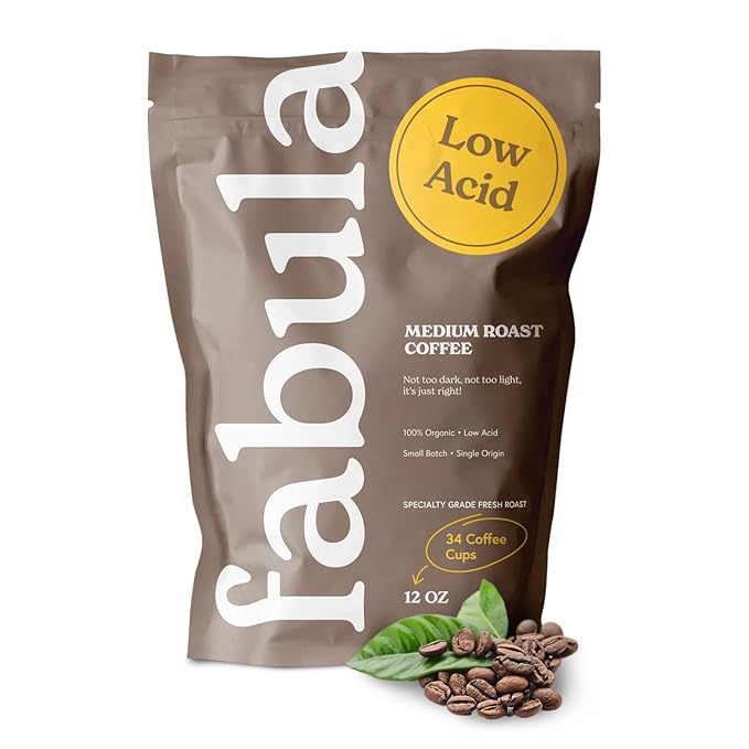 Fabula Low Acid Coffee Beans Whole, USDA Organic Coffee Beans Medium Roast - Non-GMO - No Molds