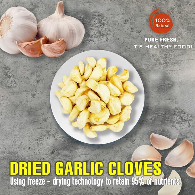 DRIED GARLIC CLOVES 2.47 Oz (70g) VIETFARMFOOD: Pure, natural freeze-dried spice made from real
