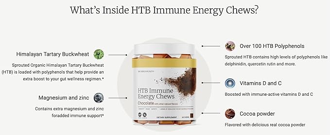 BIG BOLD HEALTH HTB Immune Energy Chews, Organic Sprouted Buckwheat with Vitamin D, Vitamin C, Zinc