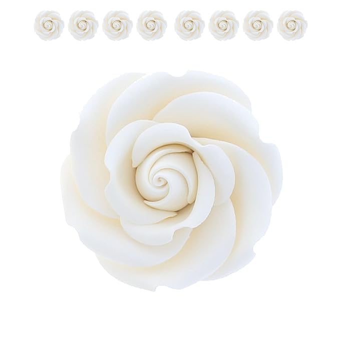Global Sugar Art Rebecca Rose Sugar Cake Flowers, White 2 Inches, 8 Count by Chef Alan Tetreault