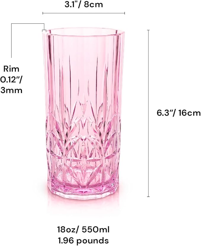 BELLAFORTE Shatterproof Tritan Tall Tumbler, Set of 4, 18oz - Myrtle Beach Drinking Glasses
