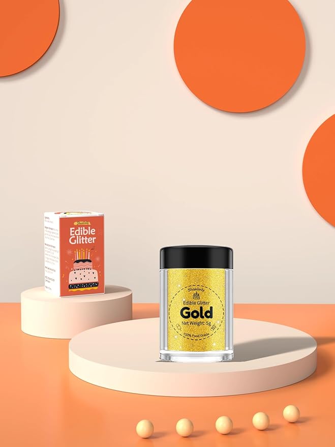 Shanlinly Gold Edible Glitter for Cakes Drinks - Food Grade 5g Shimmer Luster Glitter Dust Edible