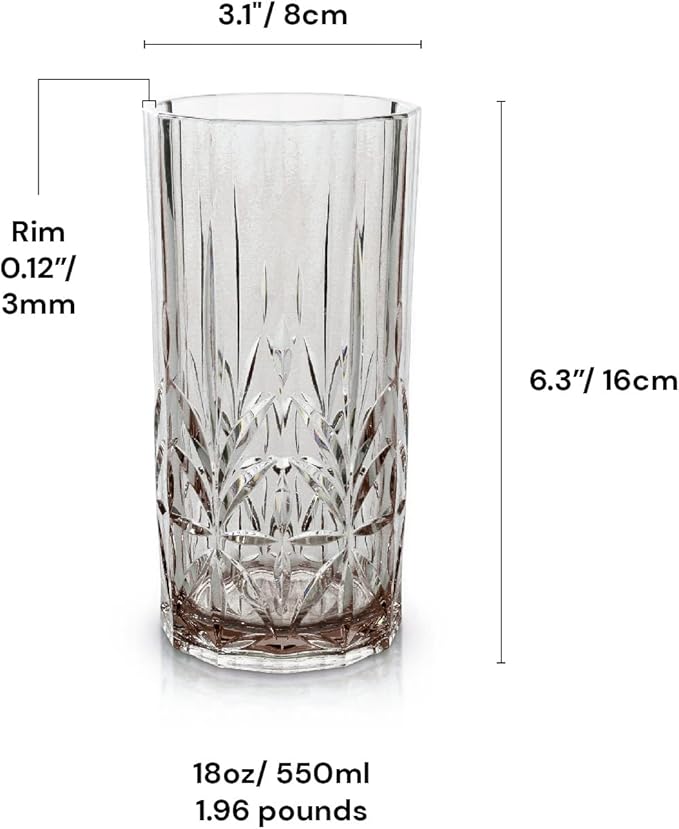BELLAFORTE Shatterproof Tritan Tall Tumbler, Set of 4, 18oz - Myrtle Beach Drinking Glasses