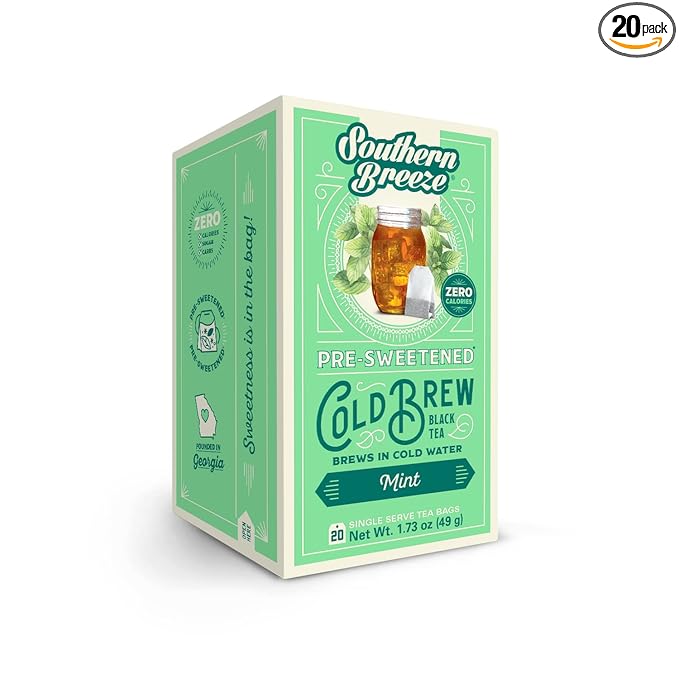 Southern Breeze Cold Brew Sweet Tea Mint Iced Tea with Black Tea and Zero Carbs Zero Sugar, 20