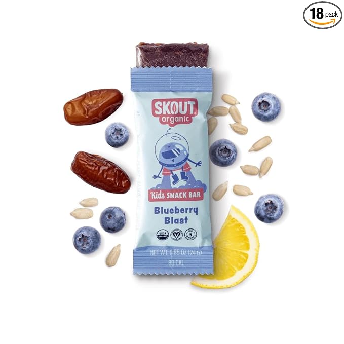 SKOUT Organic Blueberry Blast Real Kids Snack Bars (18 Pack) | Organic Kids Snack Bars |