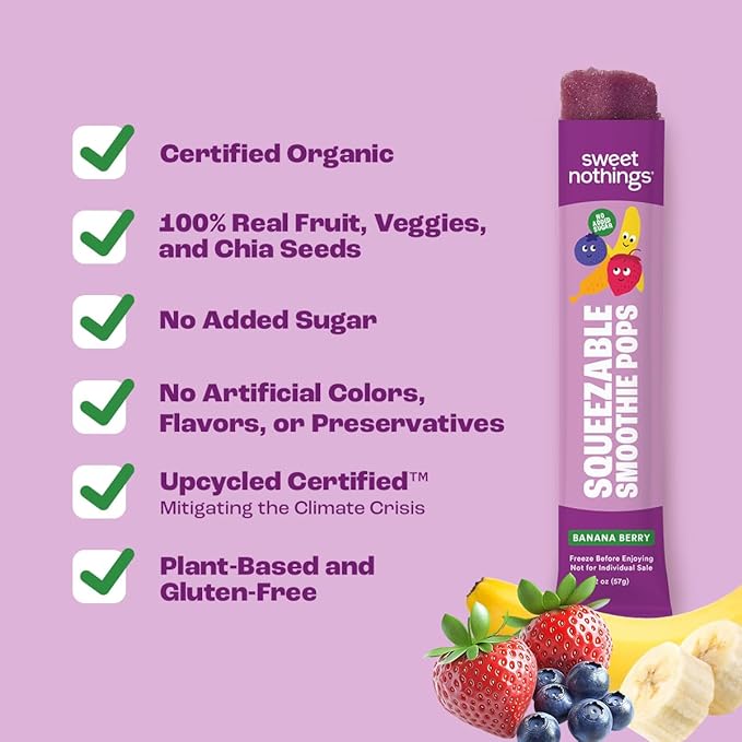 Sweet Nothings, Banana Berry, USDA Organic Kids' Squeezable Fruit Smoothie Popsicle Pops, Value