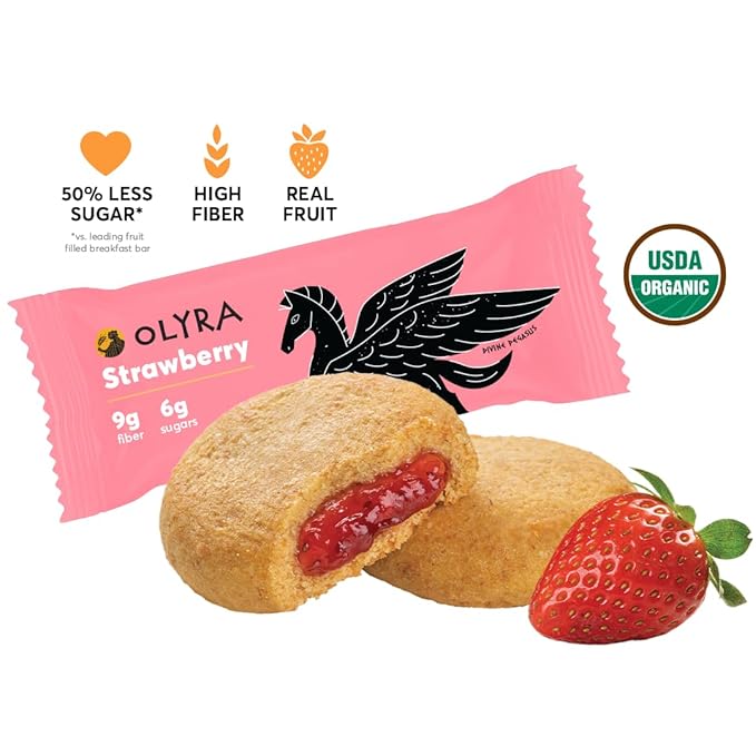 Olyra Strawberry Organic Fruit Bars, Prebiotic High Fiber Snack, Gut Health, Fruit Filled & Whole