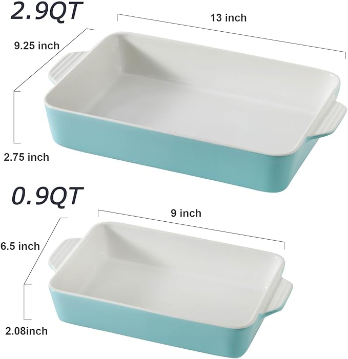 Ceramic Baking Casserole Dish with Handles, Large 9x13 inch Pan and Middle Baking Pan - Porcelain