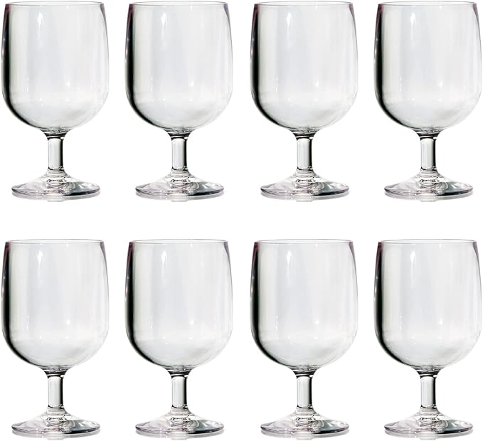 US Acrylic Stackable 8 ounce Plastic Wine Stems in Clear | Set of 8 Reusable, BPA-free, Made in the