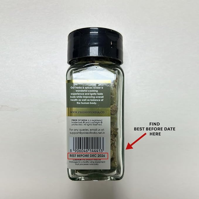 Pride of India | Green Cardamom Whole 1.5 oz (43 gm) Small Dual Sifter Bottle | Gourmet & Aromatic