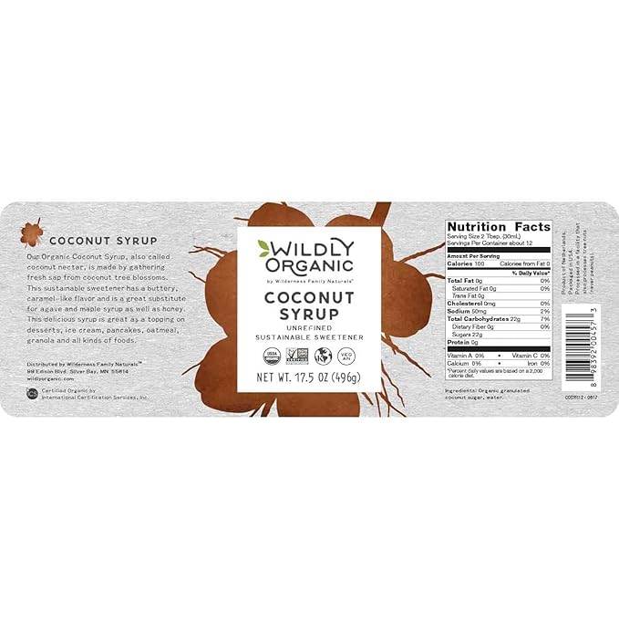 Wildly Organic Coconut Syrup 17.5 Oz - Organic Sweetener, Non-GMO, Kosher, Vegan, Buttery Caramel