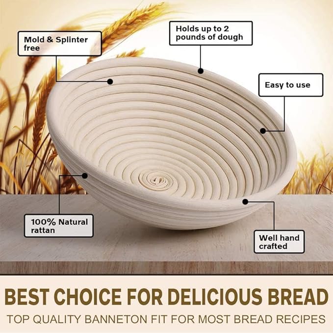 Banneton Bread Proofing Basket 2 pack 9 inch Round Basket with Liner, Bread Proofing Basket Perfect