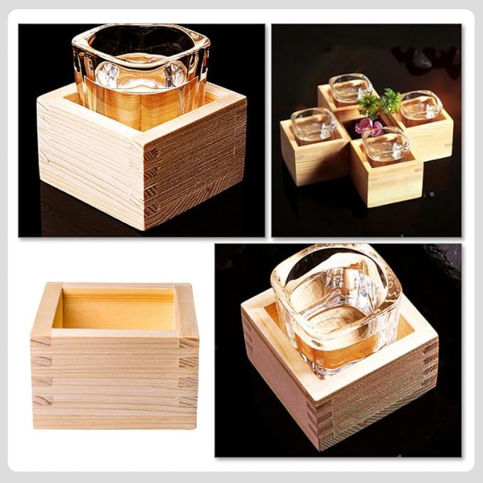 Sake Cup Wooden Box: Japanese Saki Cup Holder Box Square Drinkware Glasses Bottle Container for