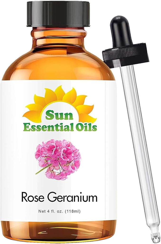 Sun Essential Oils 4oz - Rose Geranium Essential Oil - 4 Fluid Ounces - Rose and Geranium Essential