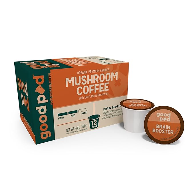 goodPOD Brain Booster Single Serve Coffee K Cup Pods, Organic Arabica Coffee with Lions Mane