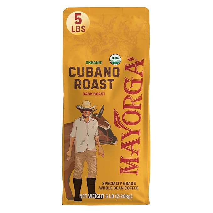 Mayorga Dark Roast Coffee 5lb bag Cubano Roast 100% Arabica Café Whole Coffee Beans - Smoothest
