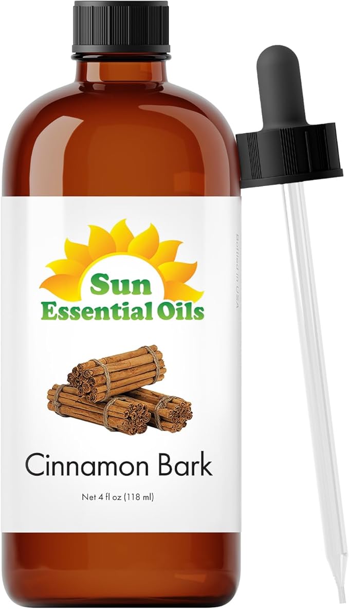 Sun Essential Oils - Cinnamon Bark Essential Oil (4 oz) with Dropper for Diffuser, Aromatherapy