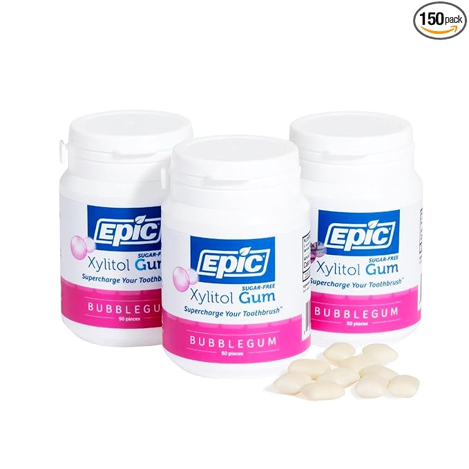 Epic 100% Xylitol Bubblegum Chewing Gum - Sugar Free, Aspartame Free Dental Gum - Supports Oral
