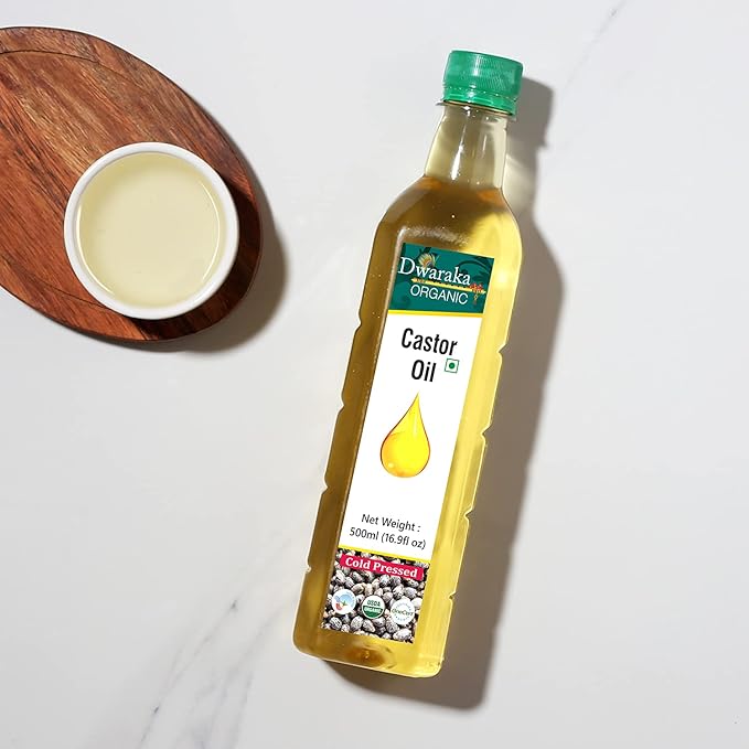 Dwaraka Organic Cold Pressed Castor Oil for Hair Growth, Skincare and Massages - 16.9 Fl Oz (500