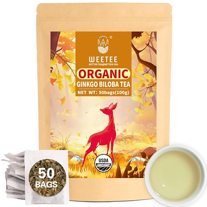 WT WEETEE Organic Ginkgo Biloba Tea Bags, Made with Pure Organic Ginkgo Leaf, 50 Naturally