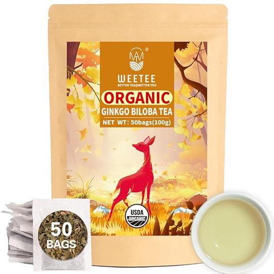 WT WEETEE Organic Ginkgo Biloba Tea Bags, Made with Pure Organic Ginkgo Leaf, 50 Naturally