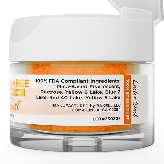 Luster Dust - Pumpkin Orange (4g 1x Jar) | Edible Vegan Dust & Paint for Cake Decorating, Ice