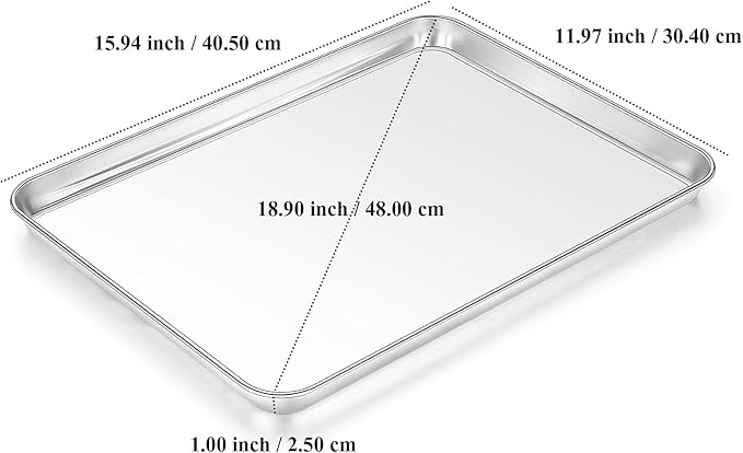 Baking Sheet, Yododo Stainless Steel Cookie Sheet Toaster Oven Tray Pan Rectangle Size 16 x 12 x 1