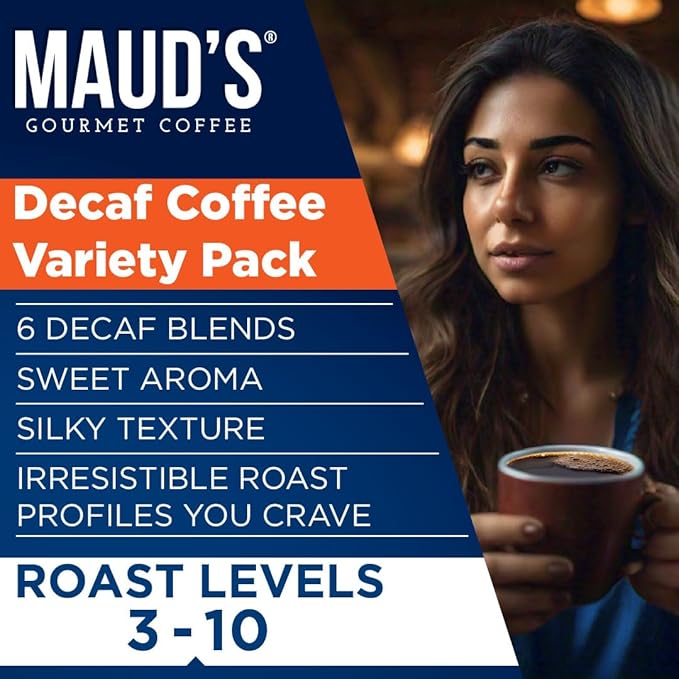 Maud's Decaf Coffee Pods Variety Pack, 54 ct, 6 Assorted Roasts & Flavors, Decaf Dark & Medium