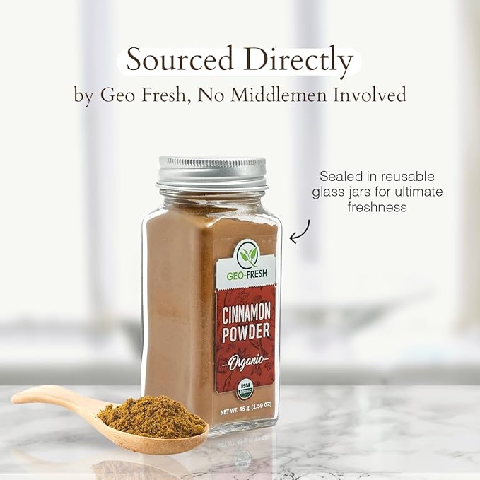 Geo-Fresh Organic Cinnamon Powder ??1.59 oz Glass Jar ??Cassia Cinnamon Powder Organic ??USDA